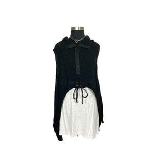 LNK M Black Linen Sleeveless Lagenlook Hoodie